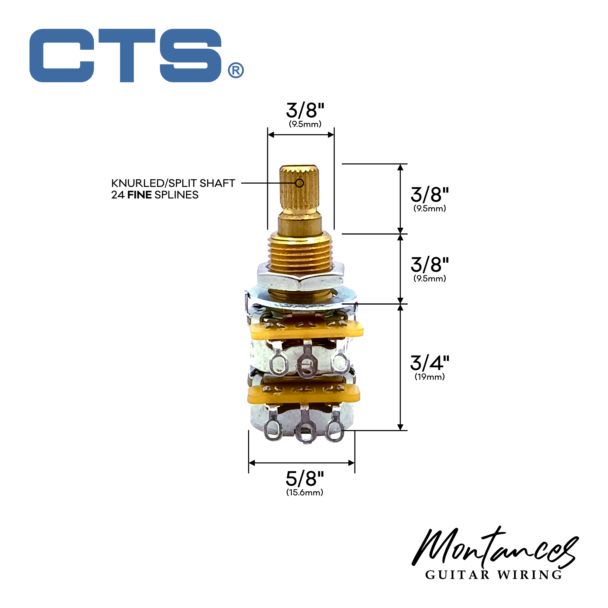 CTS Balance-Blend Dual Gang Potentiometer with center detent linear taper split shaft 24 splines