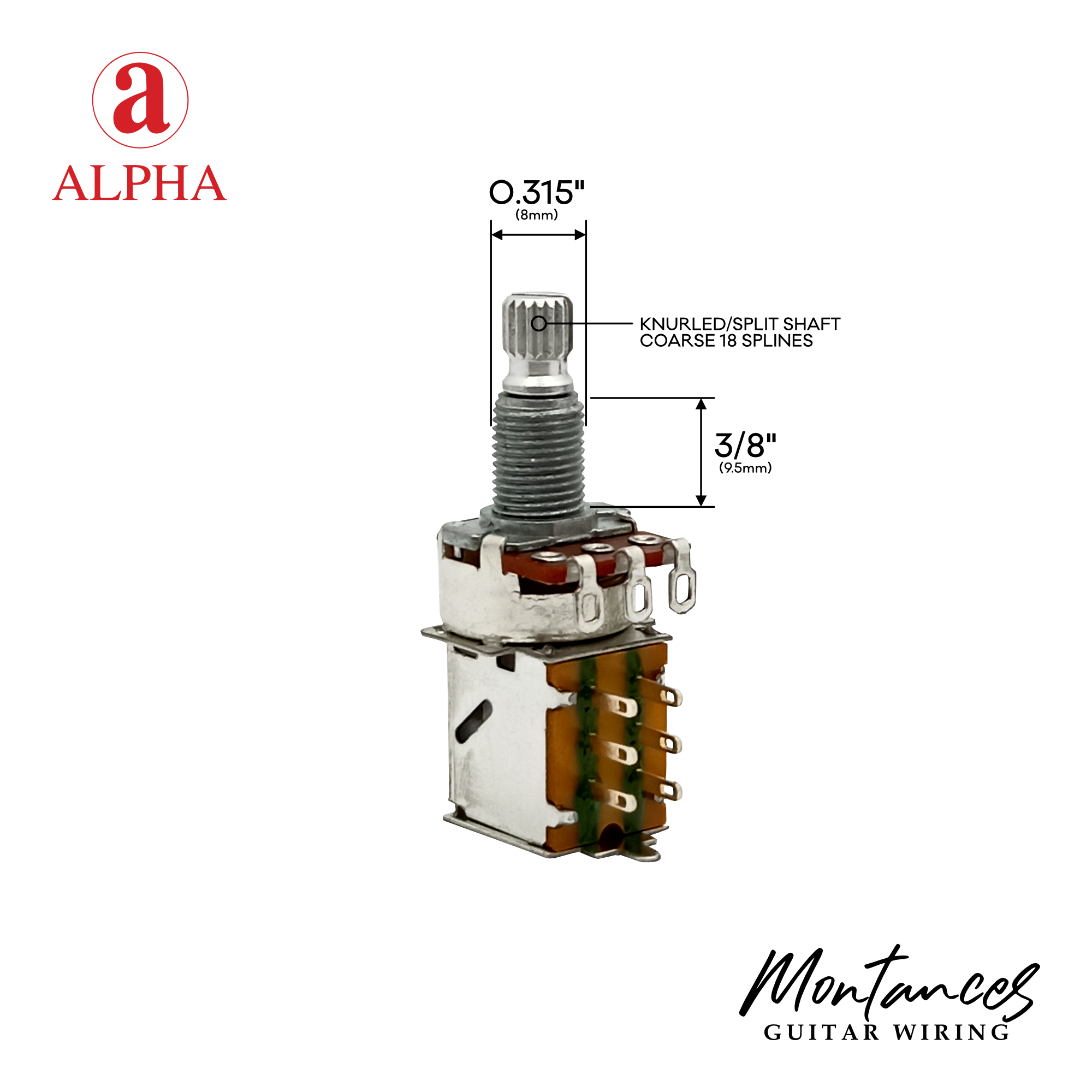Alpha® Metric ⅜” Standard Length Push-Pull Potentiometer (Split Shaft)