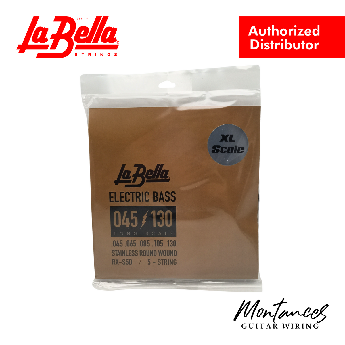La Bella RX-S5D-XL | 5-String Bass String Set | 45-130 Extra Long Scale | Stainless Roundwound