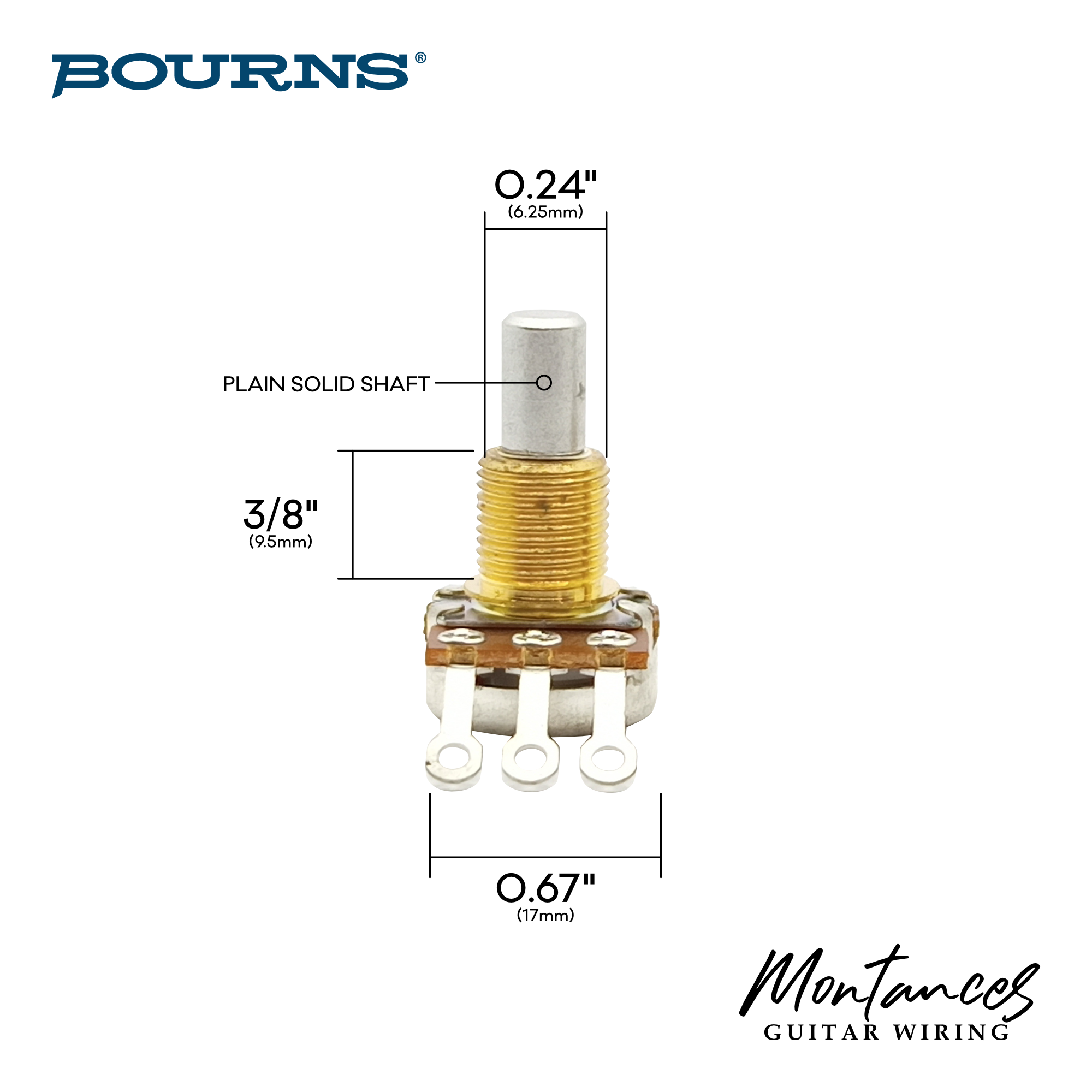 Bourns® US ⅜” Standard Length Mini-Size Potentiometer (Solid Shaft)