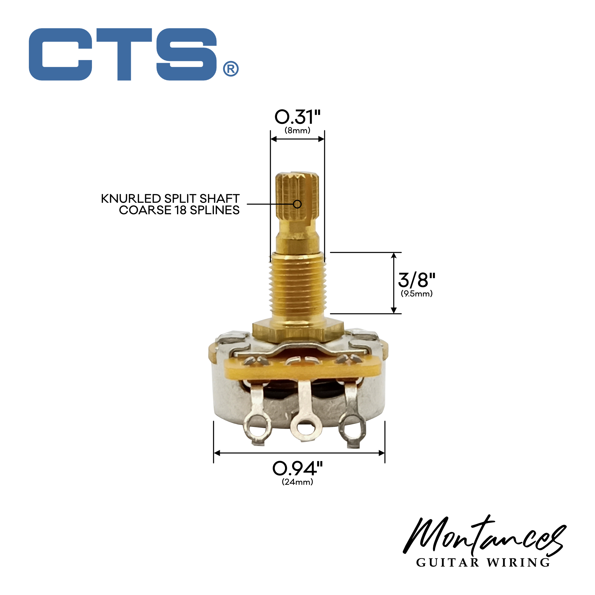 CTS® Metric ⅜” Standard Length Full-Size Potentiometer