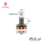 Alpha® Metric ⅜” Standard Length Potentiometer with Center Click (Split Shaft)