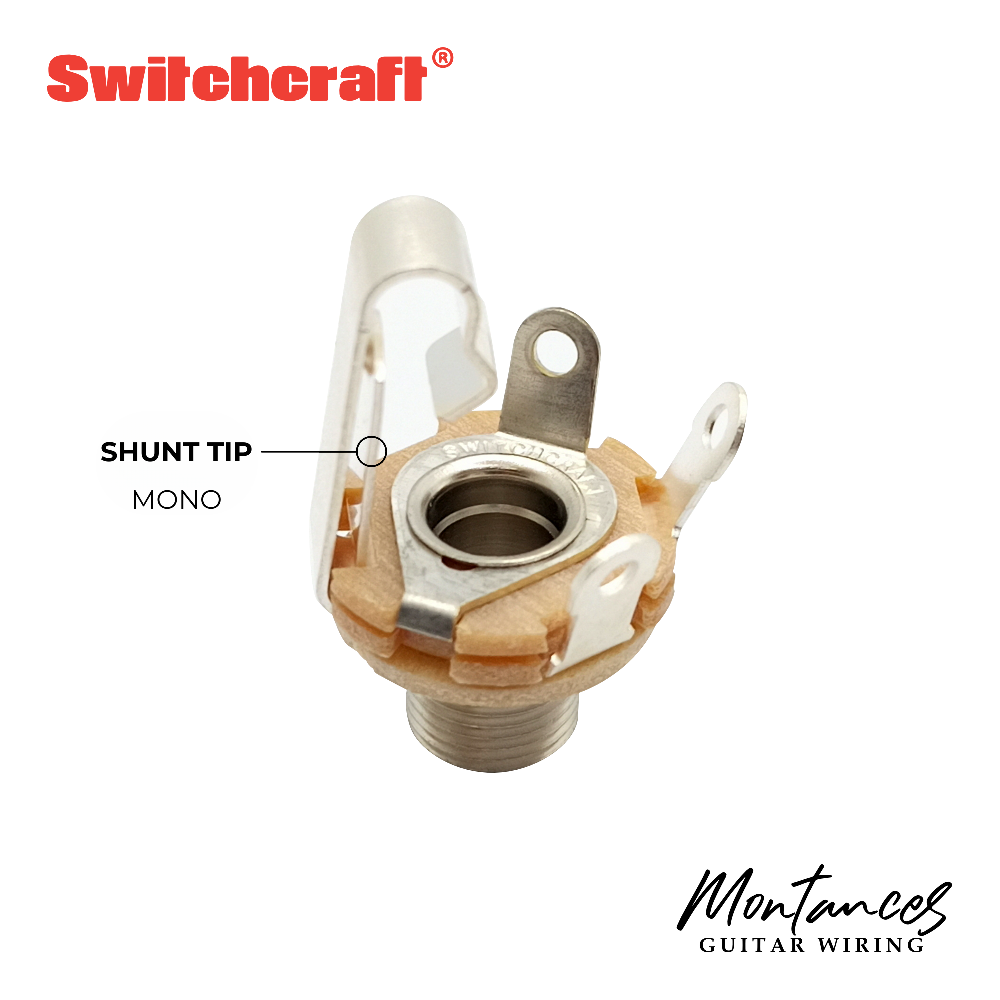 Switchcraft 1/4" Mono Jack with SHUNT Tip | Panel Mount | US-Made | Includes Nut & Washer | For Guitar Amps & Pedals