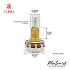 Alpha® Metric ⅜” Standard Length Potentiometer with Center Click (Solid Shaft)