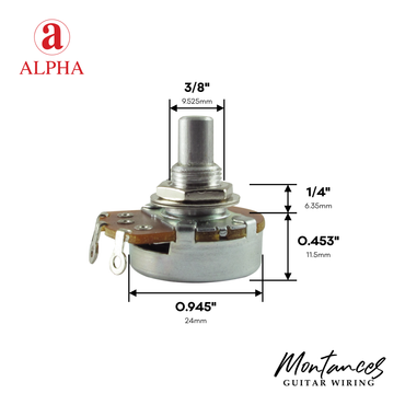 Alpha Potentiometer Plain Solid Shaft, 38 Bushing diameter, Short length 14