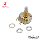 Alpha Premium Metric Full-Size Potentiometer (250K / 500K) – Audio Taper (A) / Linear Taper (B) | Split Shaft 18 splines | 8mm Bushing | For Guitar & Bass | made in Korea