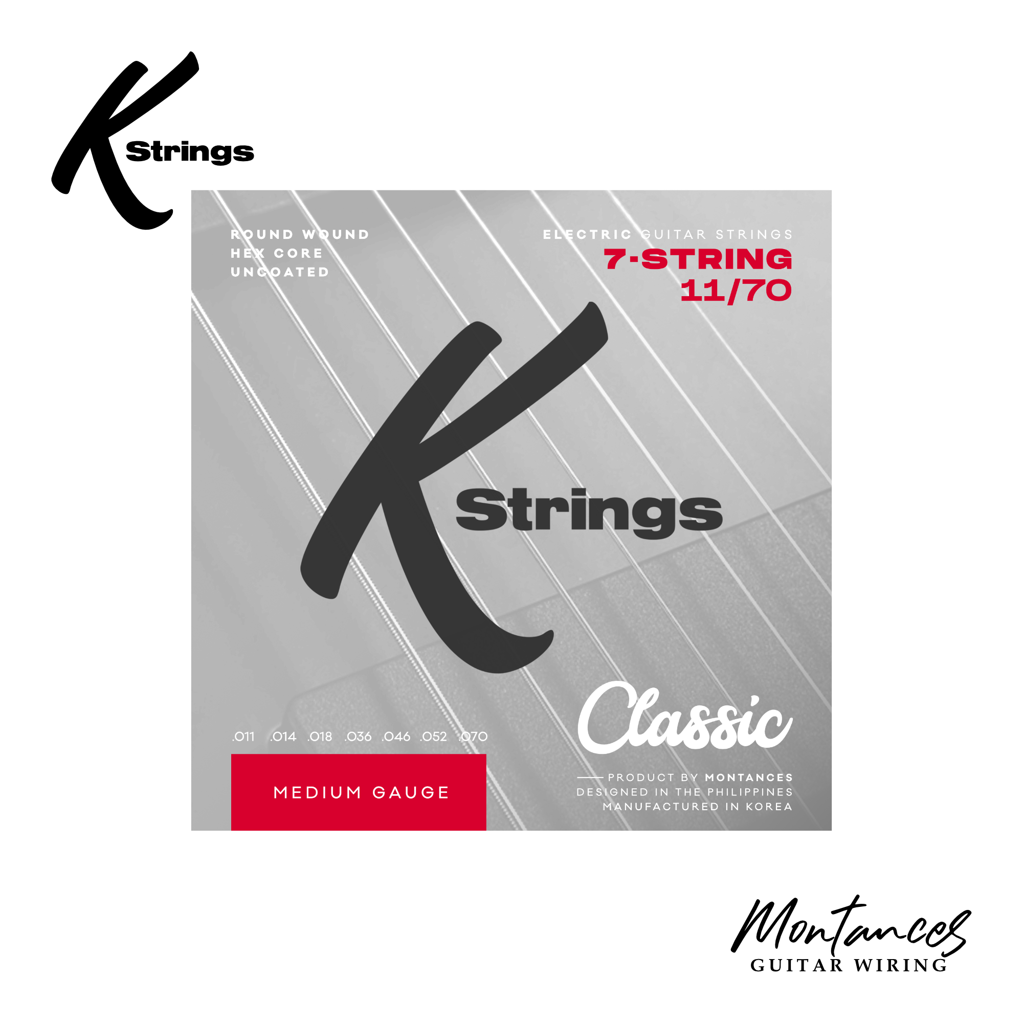 K Strings Classic Series | 7-String | Nickel Wound | 10-64, 11-70 | Electric Guitar Strings