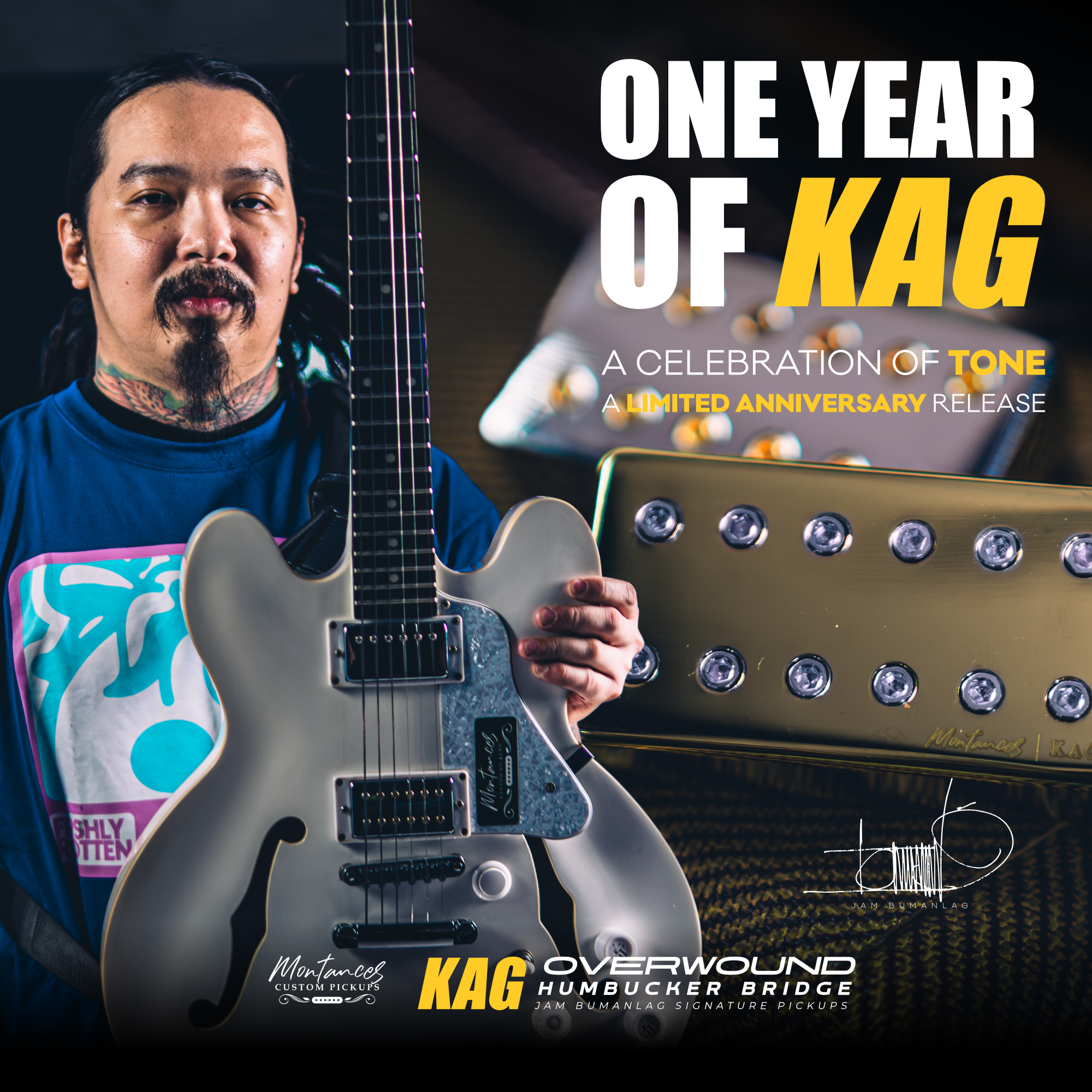 Montances KAG Anniversary Limited Edition Pale Gold color, British Silver material Overwound Humbucker Pickup | Alnico 8 | Bridge position