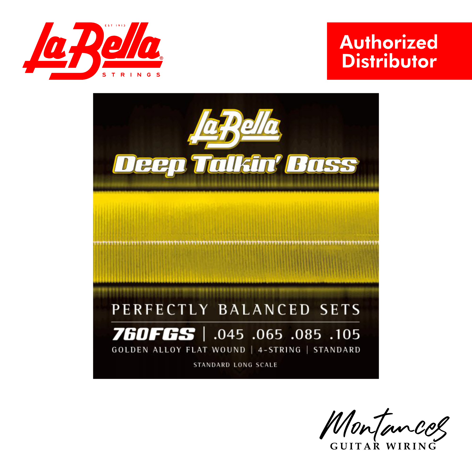 La Bella 760FGS Gold Flats | 4-String Bass String Set | 45-105 Standard | Golden Alloy Flatwound
