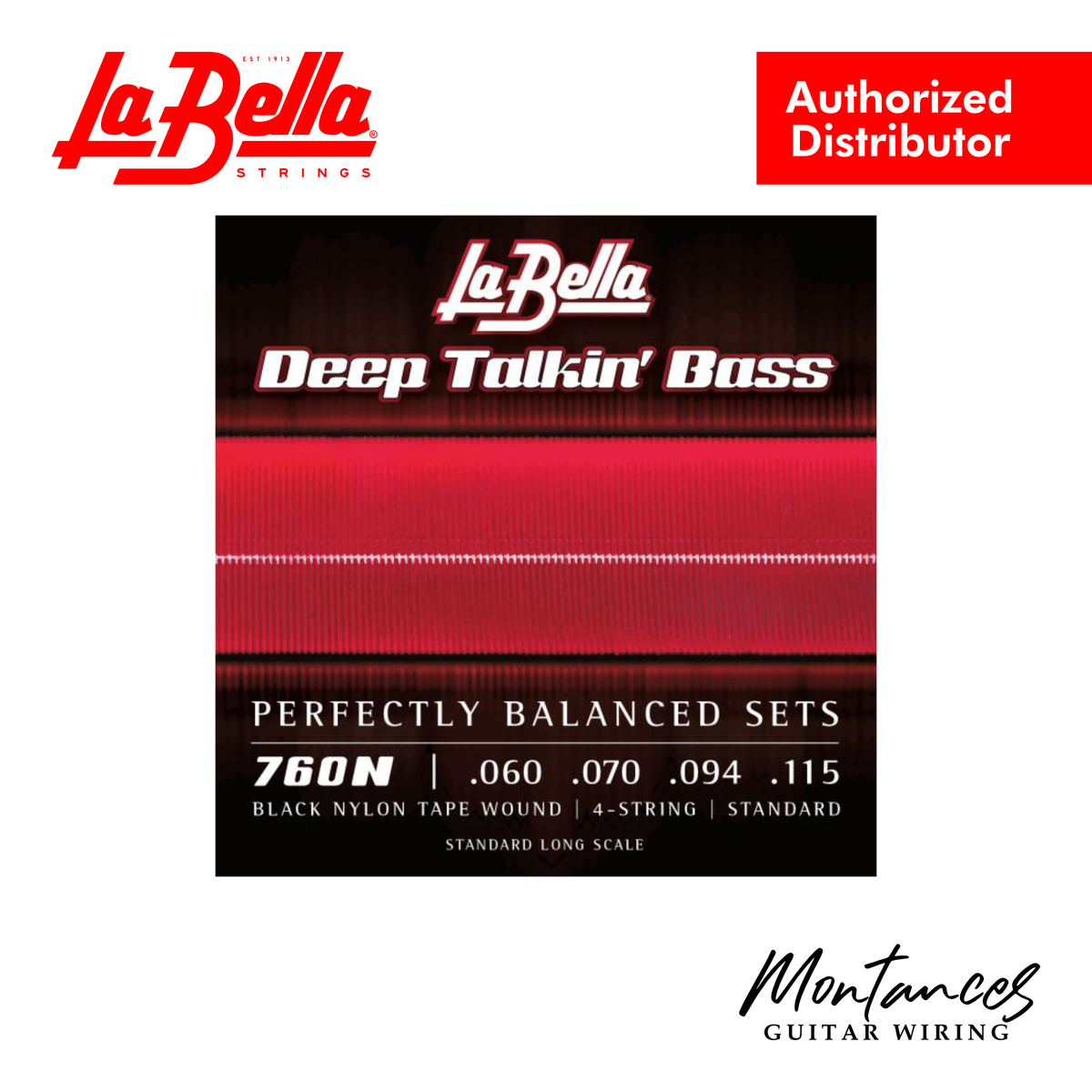 La Bella 760N Deep Talkin’ | 4-String Bass String Set | 60-115 Standard | Black Nylon Tapewound