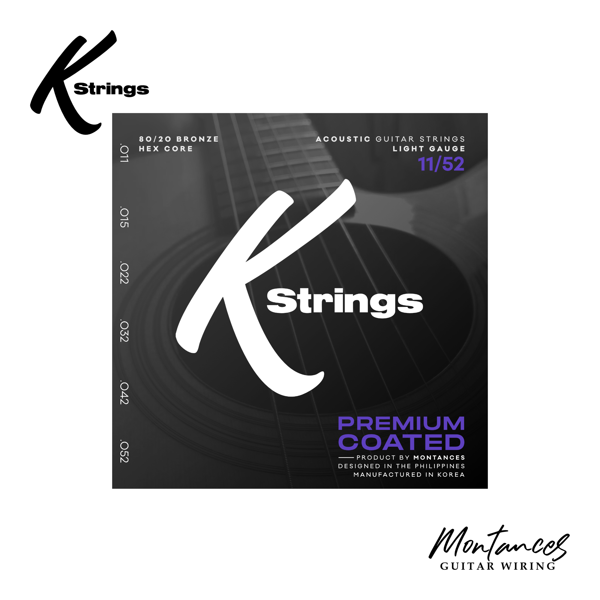 K Strings Premium Coated | Phosphor Bronze | 10-50, 11-52, 12-53 | Acoustic Guitar Strings