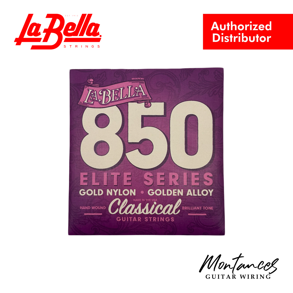 La Bella 850 Elite | Gold Nylon Trebles | Medium Tension | Warm, Pure Classical Guitar Strings