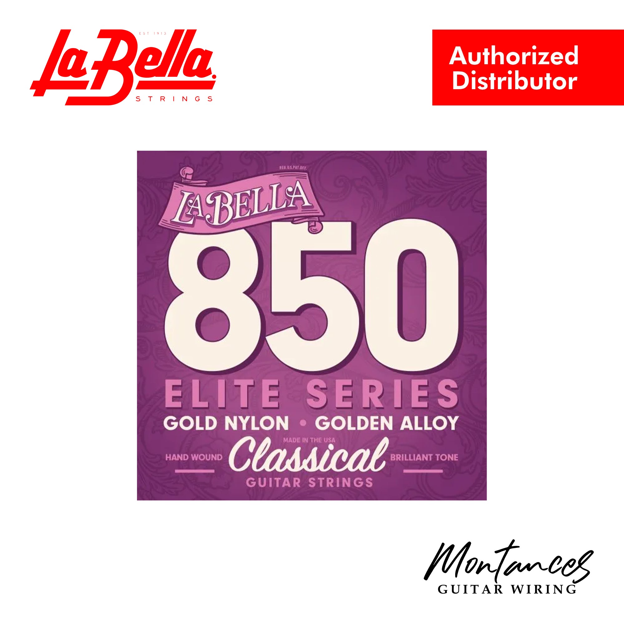 La Bella 850 Elite | Gold Nylon Trebles | Medium Tension | Warm, Pure Classical Guitar Strings