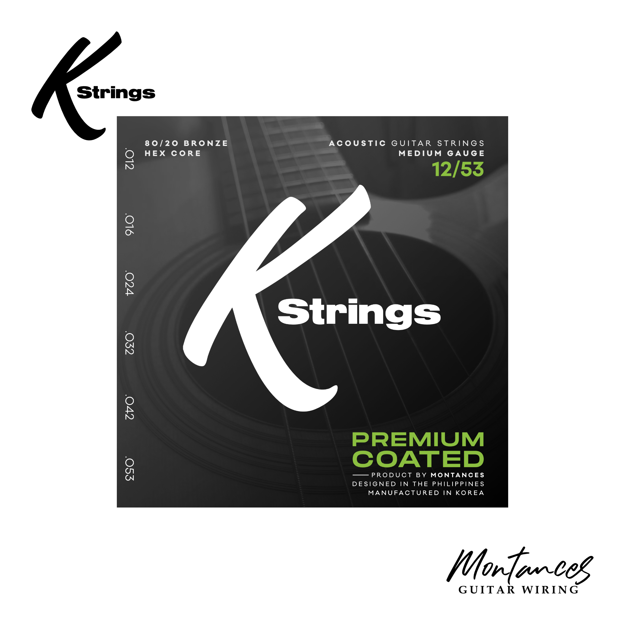K Strings Premium Coated | Phosphor Bronze | 10-50, 11-52, 12-53 | Acoustic Guitar Strings