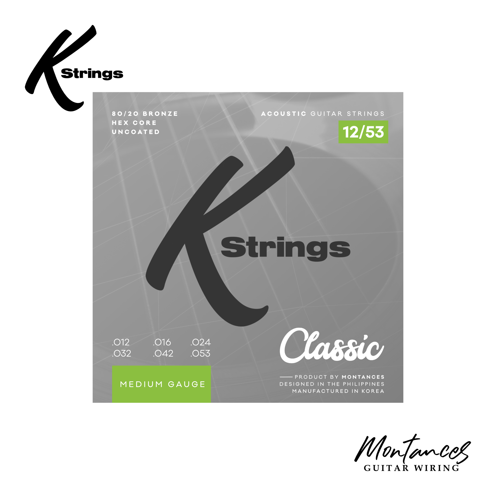 K Strings Classic Series | 80/20 Bronze | 10-50, 11-52, 12-53 | Acoustic Guitar Strings
