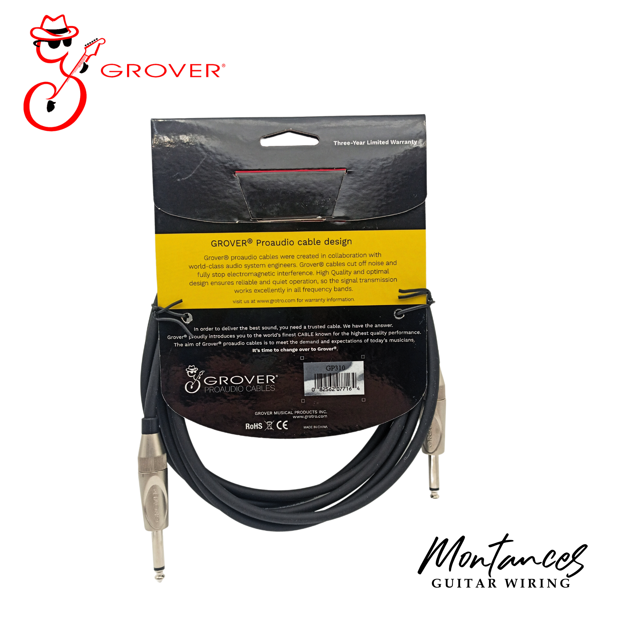 Grover Black Noiseless Instrument Cable