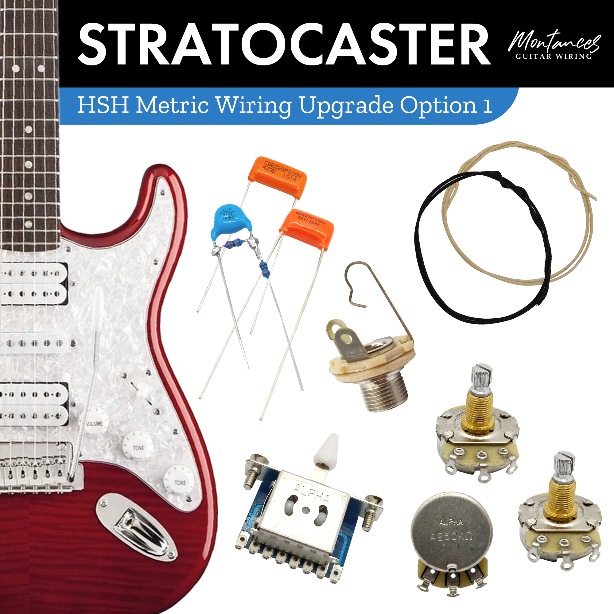 Strat HSH Guitar Wiring Kit (Metric Size)