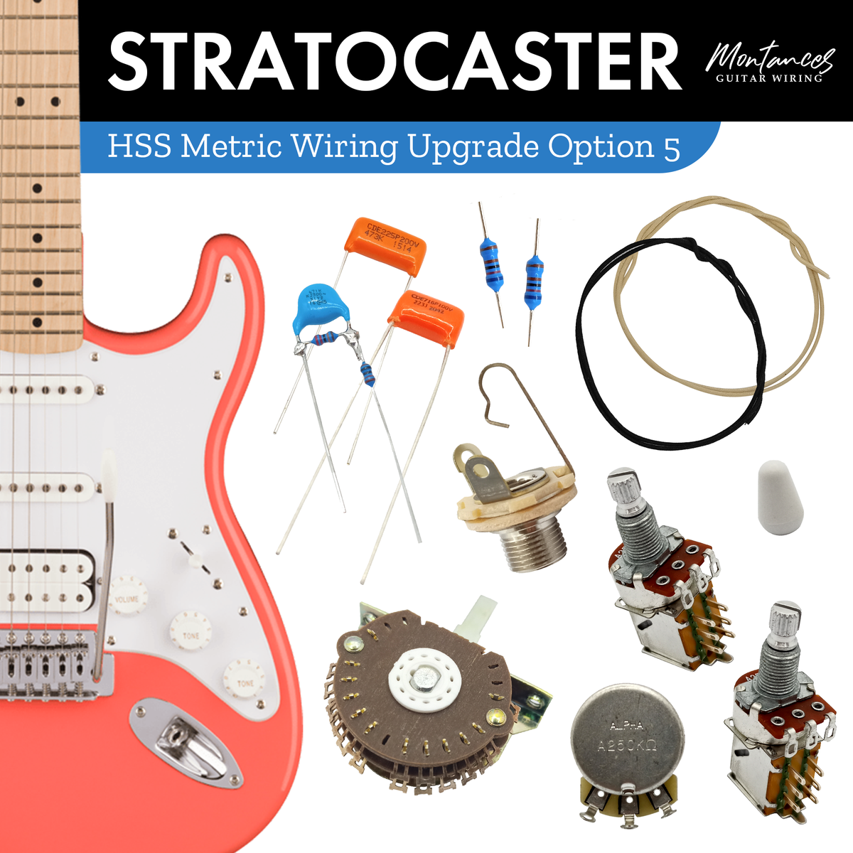Strat HSS Guitar Wiring Kit (Metric Size)