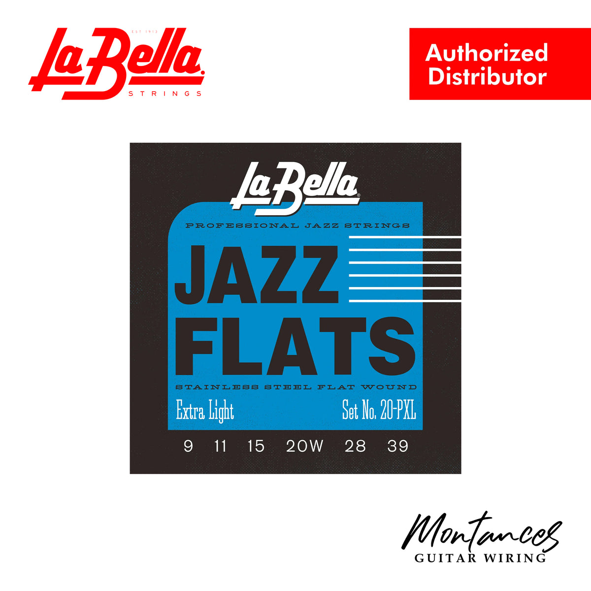 La Bella 20PXL Jazz Flats | Stainless Steel Flat Wound | 09-39 Extra Light | Electric Guitar String Set
