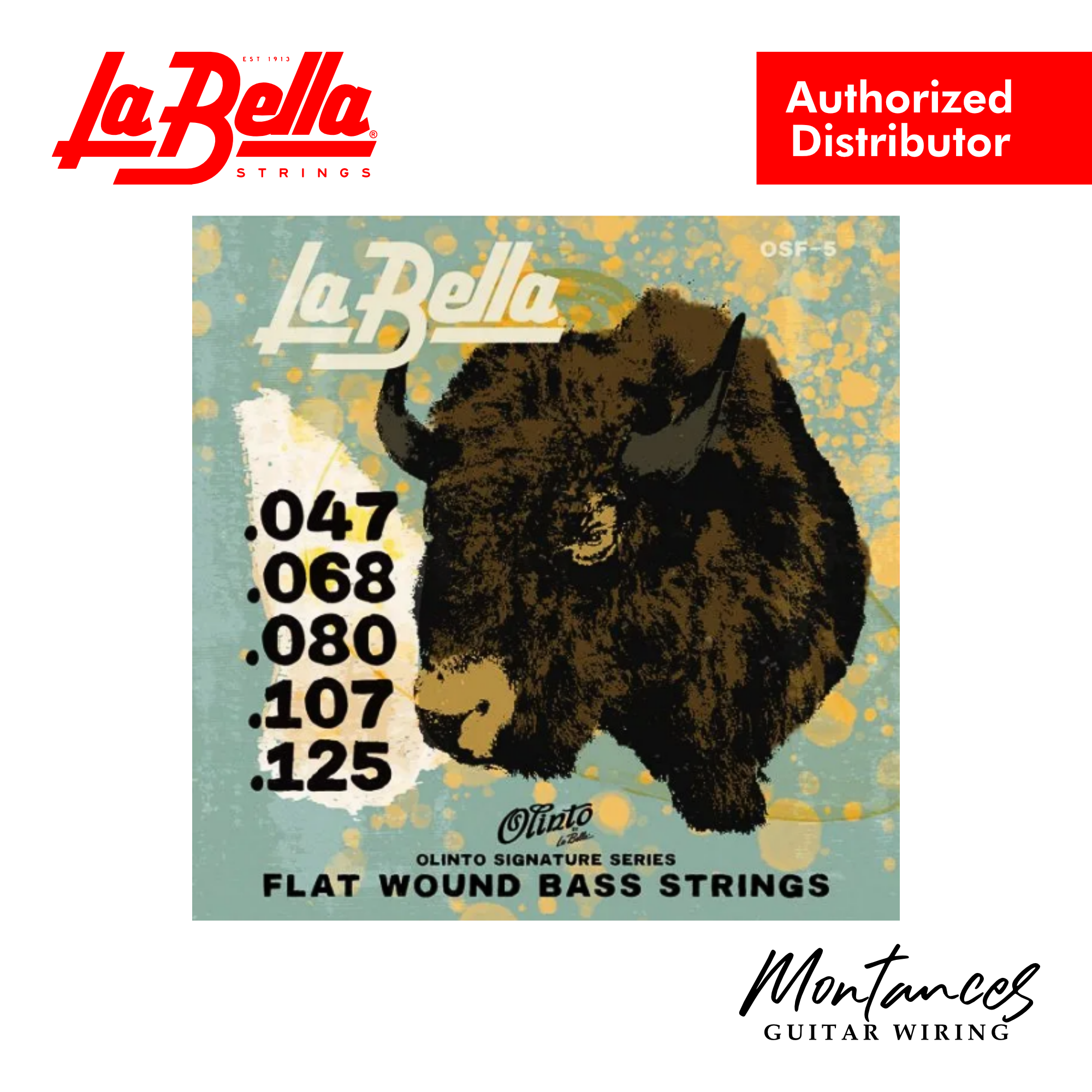 La Bella OSF-5 Olinto Flats | 5-String Bass String Set | 47-125 Long Scale | Articulate Flatwound