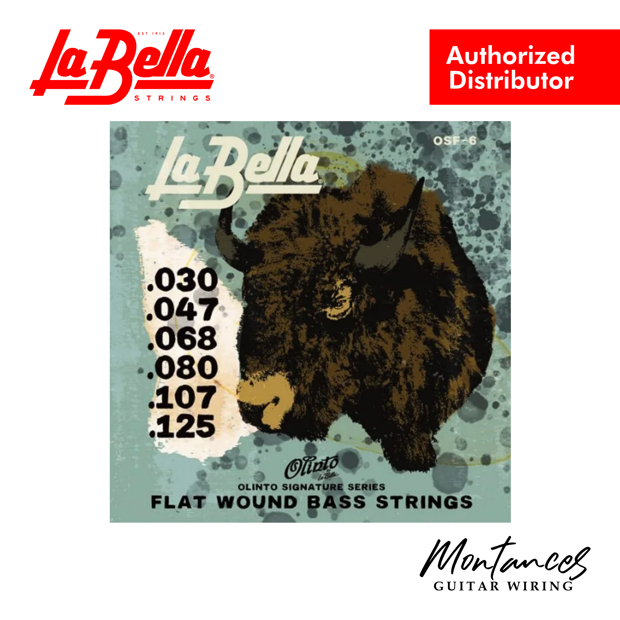 La Bella OSF-6 Olinto Flats | 6-String Bass String Set | 30-125 Long Scale | Articulate Flatwound
