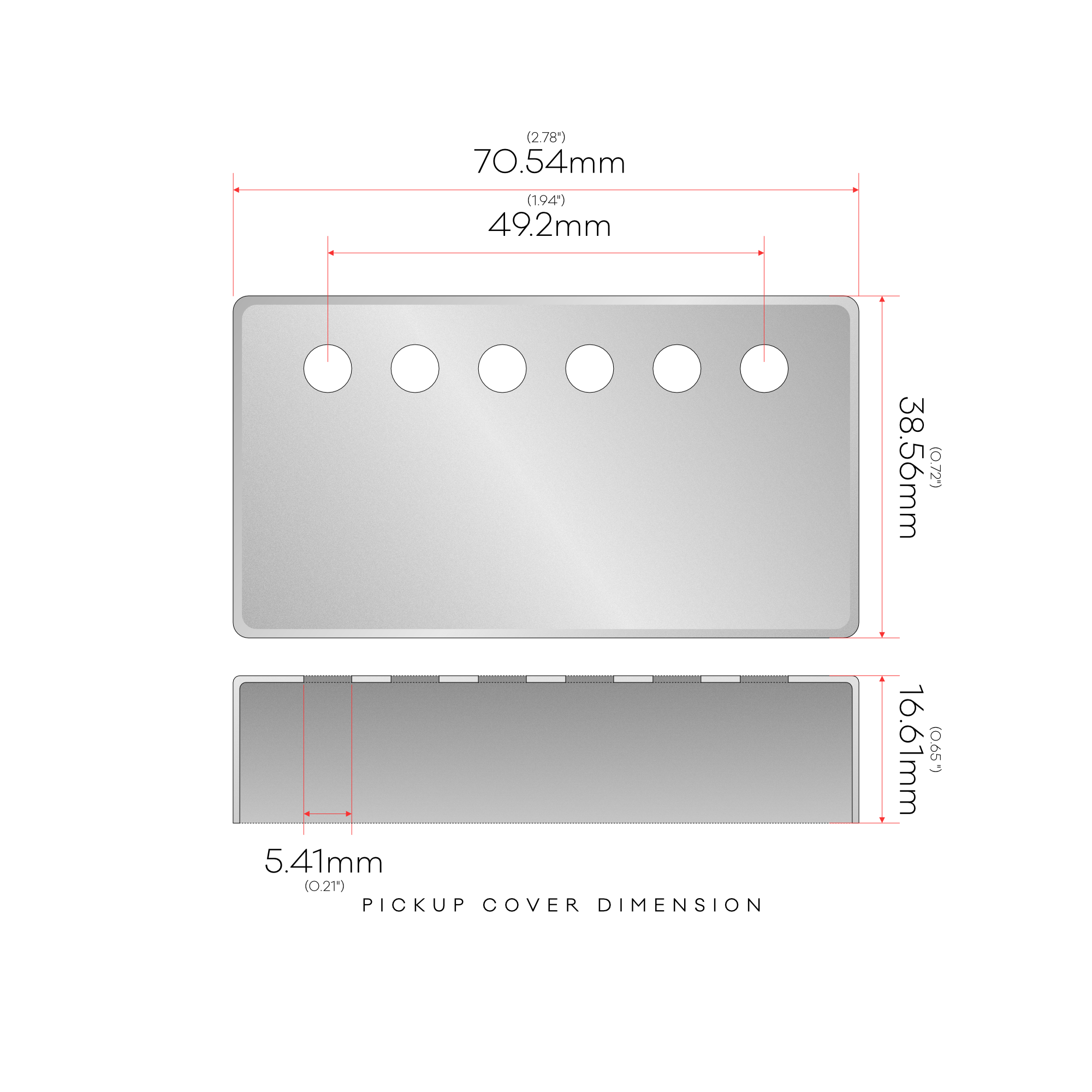 P.A.F. Nickel Silver Humbucker Pickup Cover 49.2mm (Made in Korea)