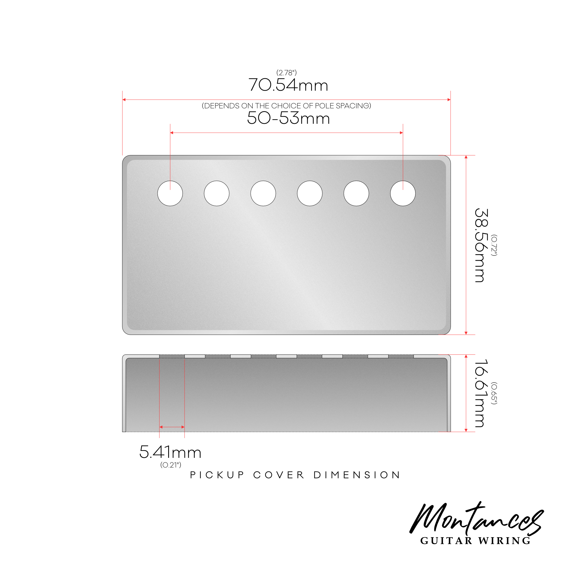 German Nickel Silver Humbucker Pickup Cover 50-53mm (Made in USA)