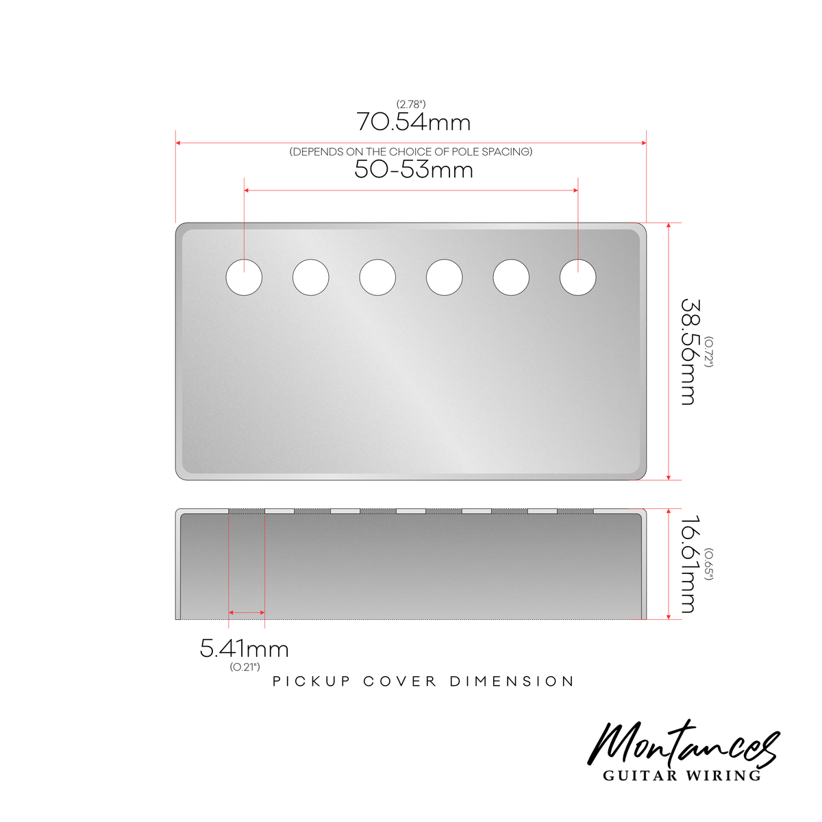 German Nickel Silver Humbucker Pickup Cover 50-53mm (Made in USA)