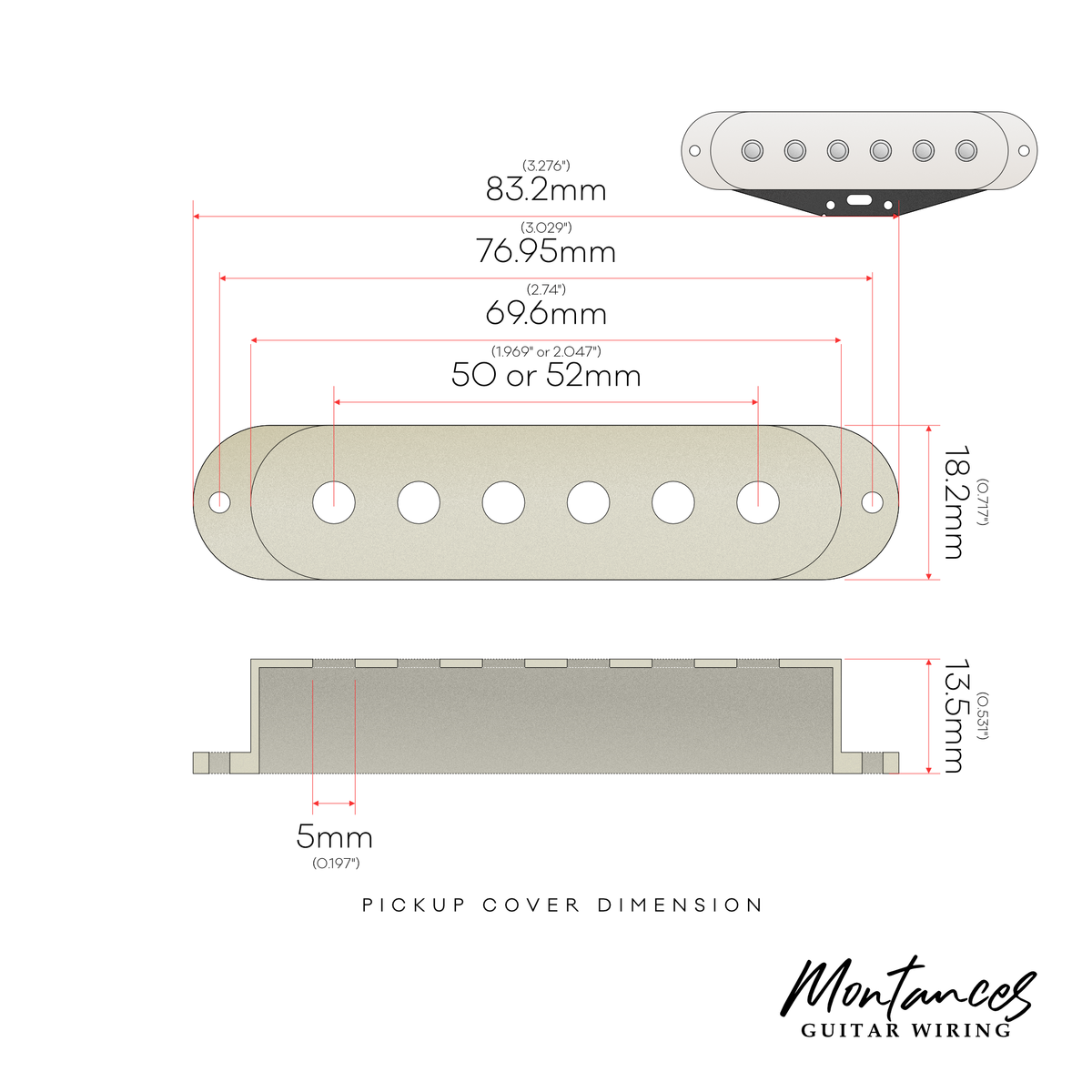 Stratocaster Single-Coil Pickup Cover (52mm Spacing)