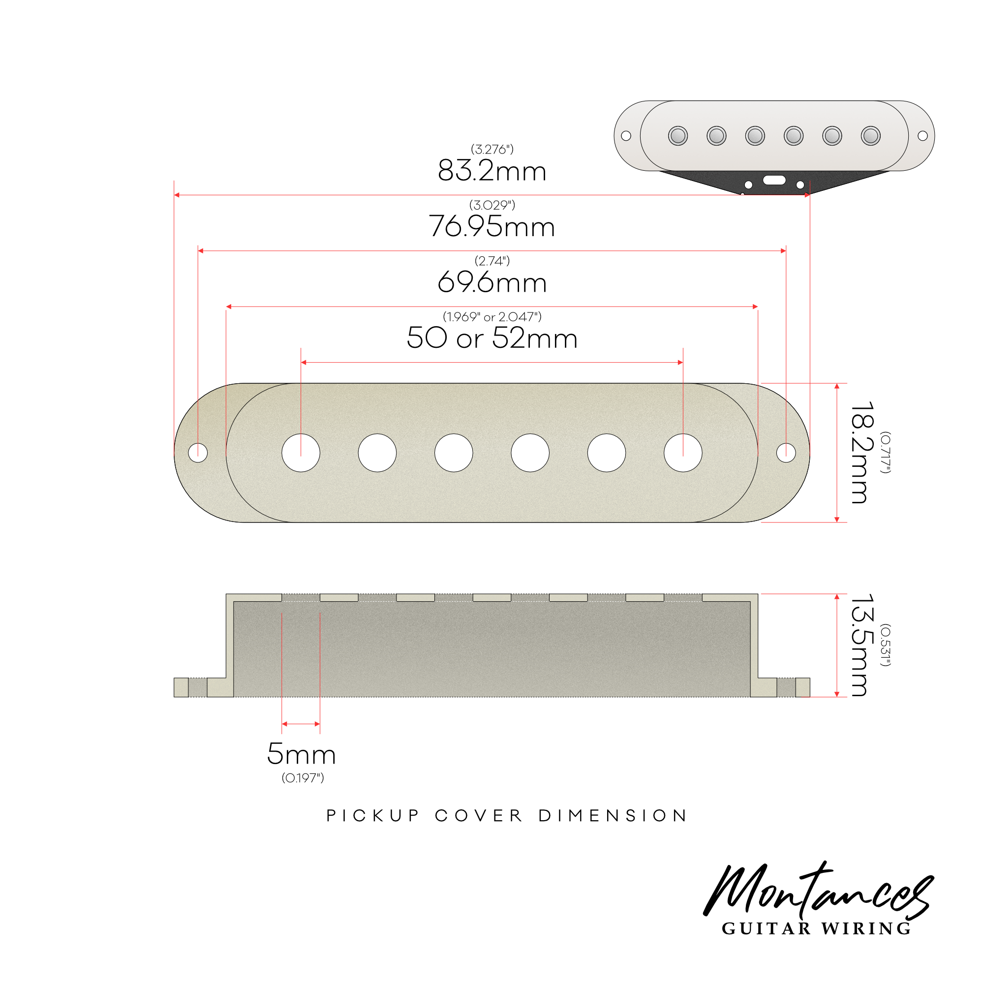 Stratocaster Single-Coil Pickup Cover (50mm Spacing)