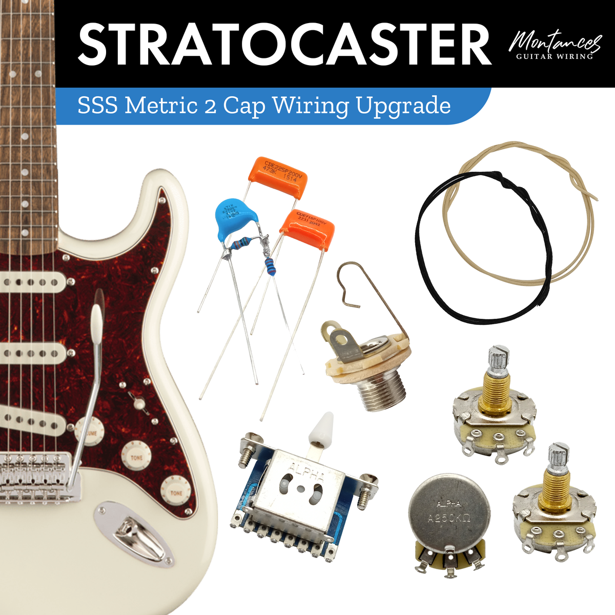 Strat SSS Guitar Wiring Kit (Metric Size)