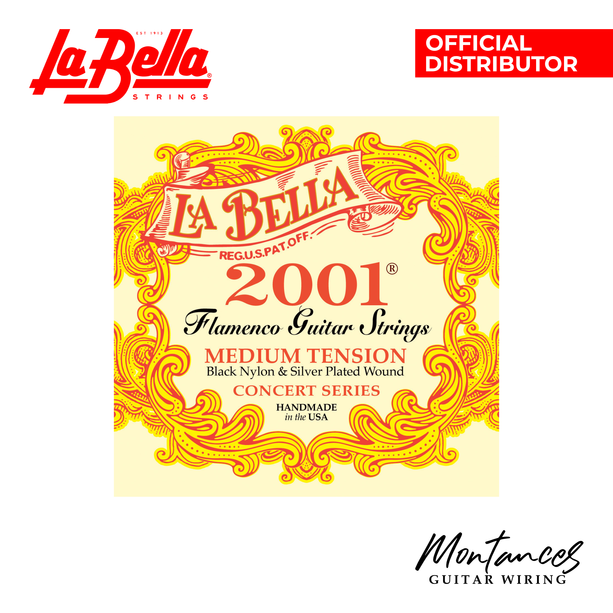 La Bella 2001FLA-MED | Black Nylon & Silver-Plated | Medium Tension | Flamenco Strings
