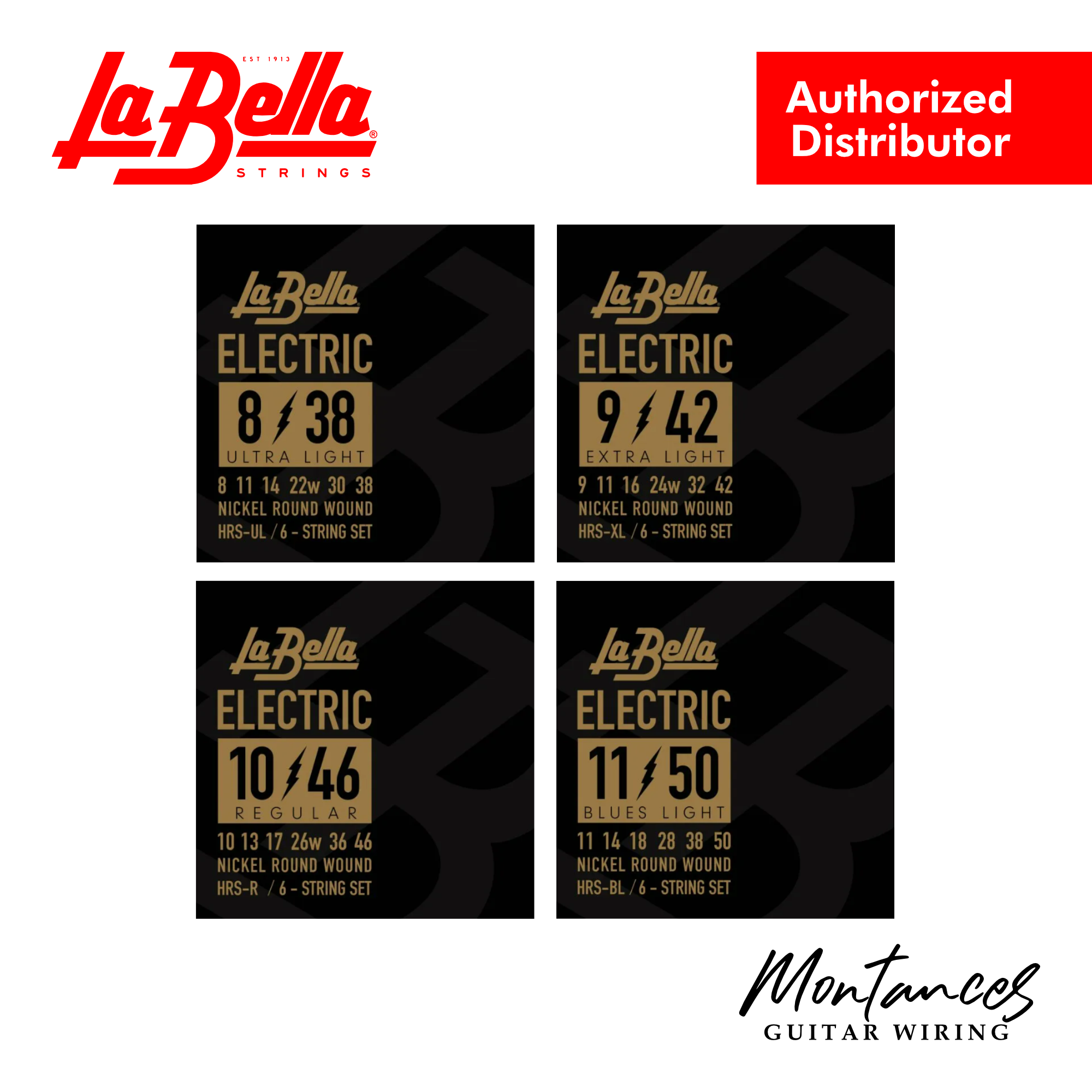 La Bella HRS Electric Guitar Strings | Ultra Light 8-38 | Extra Light 9-42 | Regular 10-46 | Blues Light 11-50 | Made in USA