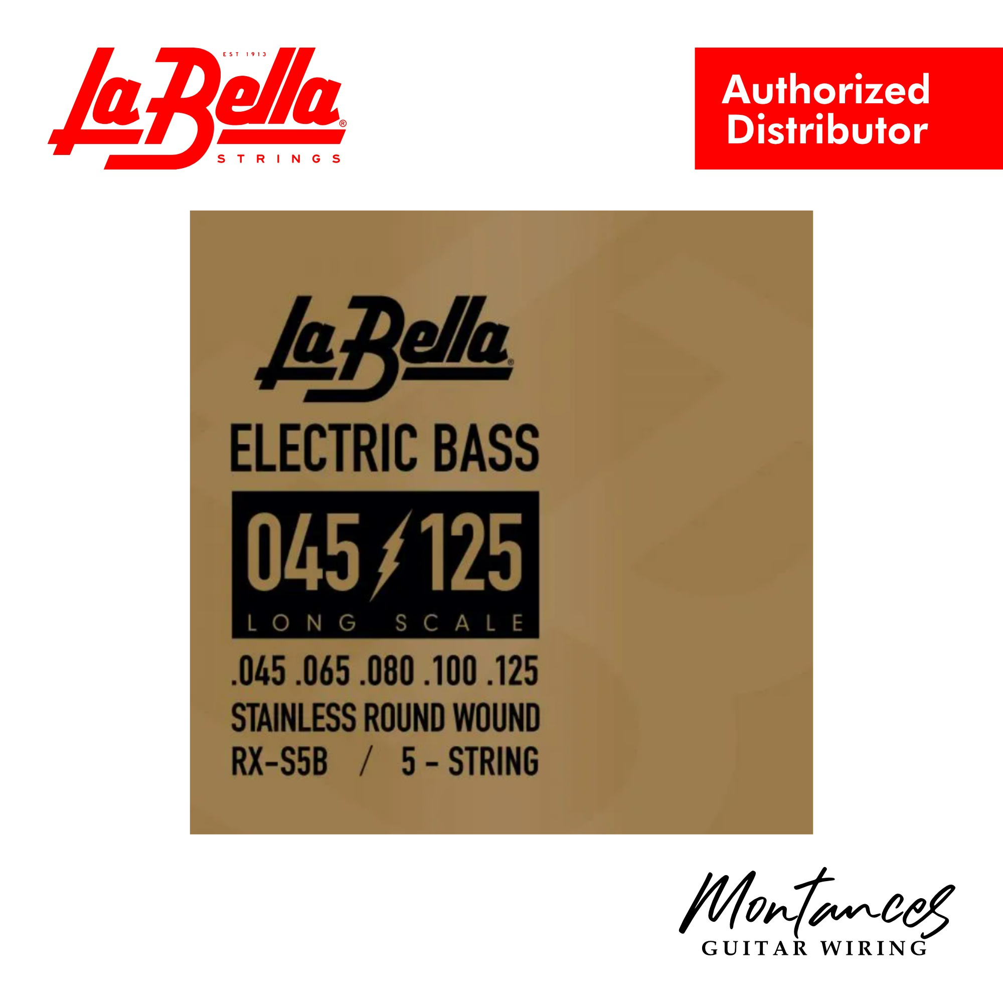 La Bella RX-S5B Rx Stainless 45-65-80-100-125 – 5-String Bass Guitar Strings | Stainless Roundwound | Standard Long Scale | Made in USA