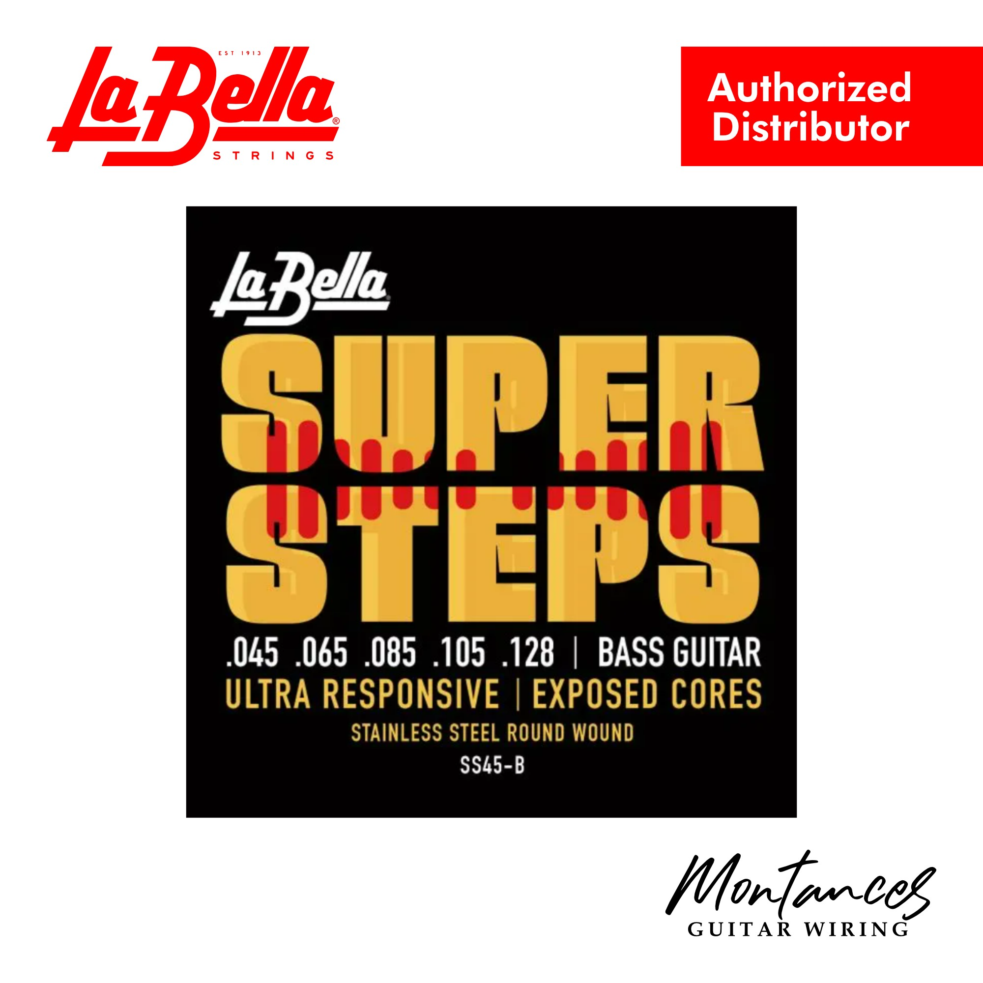 La Bella SS45-B Super Steps, 5-String – Standard 45-128 – 5-String Bass Guitar Strings | Made in USA
