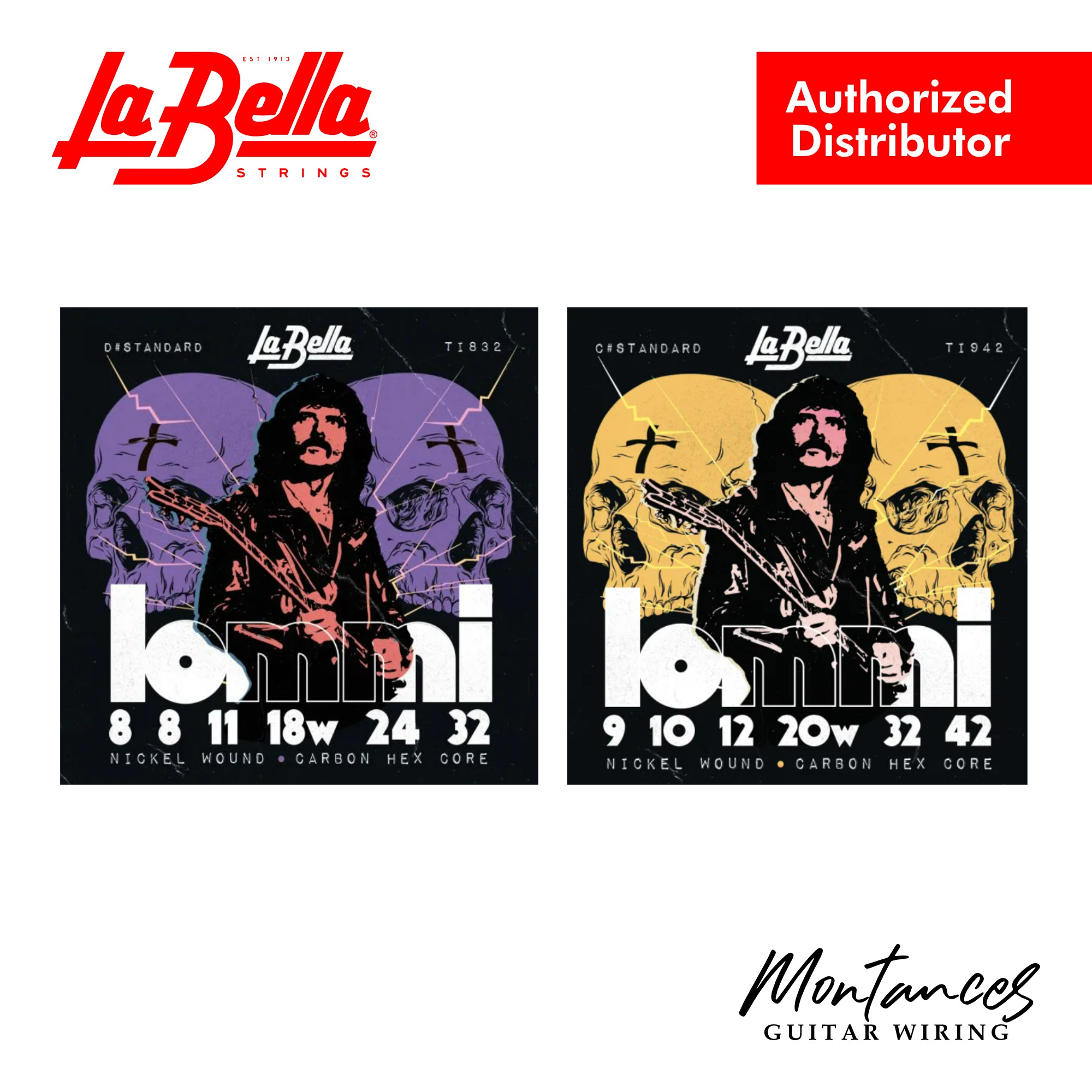 La Bella Tony Iommi Signature Electric Guitar Strings | D# Tuning 8-32 | C# Tuning 9-42 | Made in USA