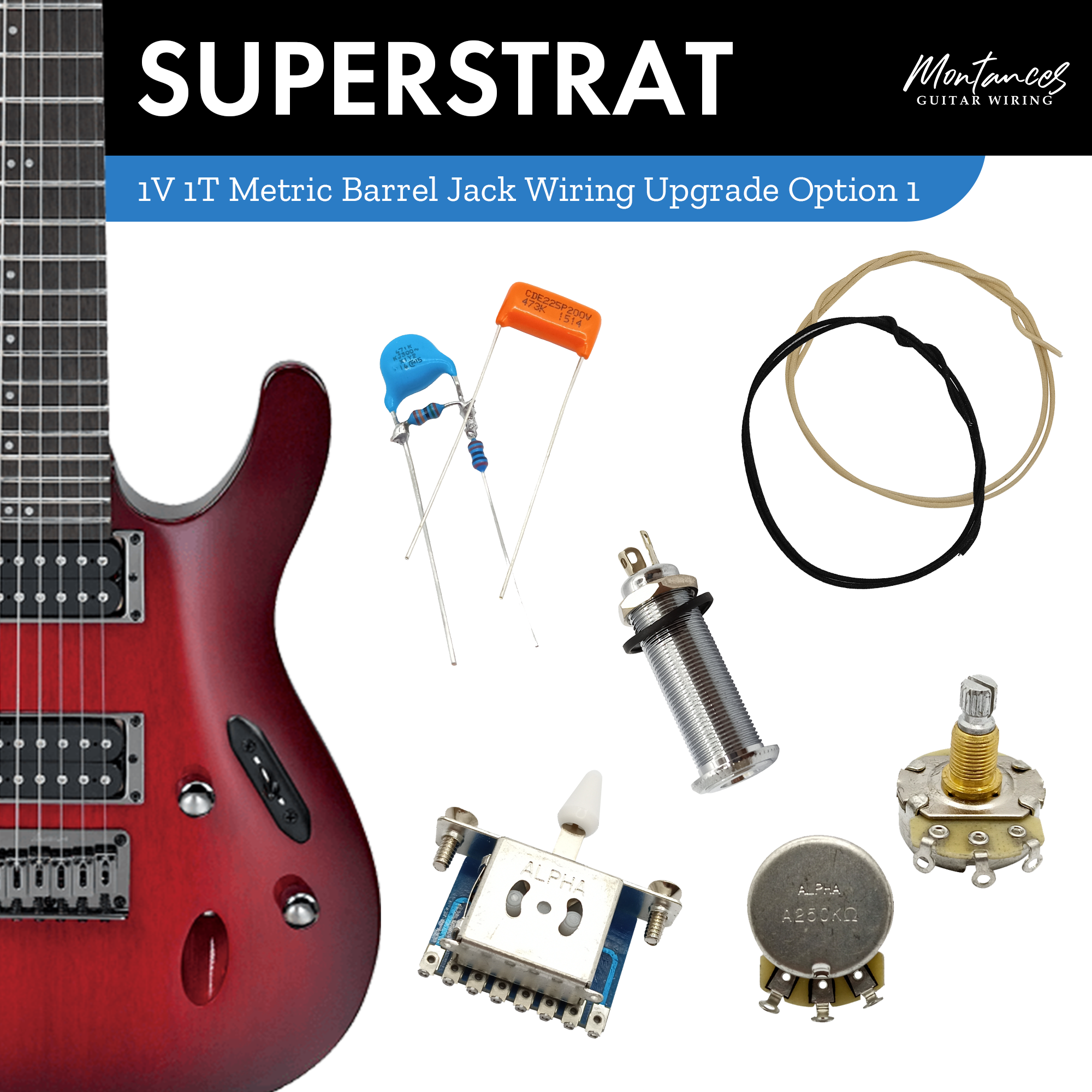 1 Volume 1 Tone Guitar Wiring Kit (Metric Size)