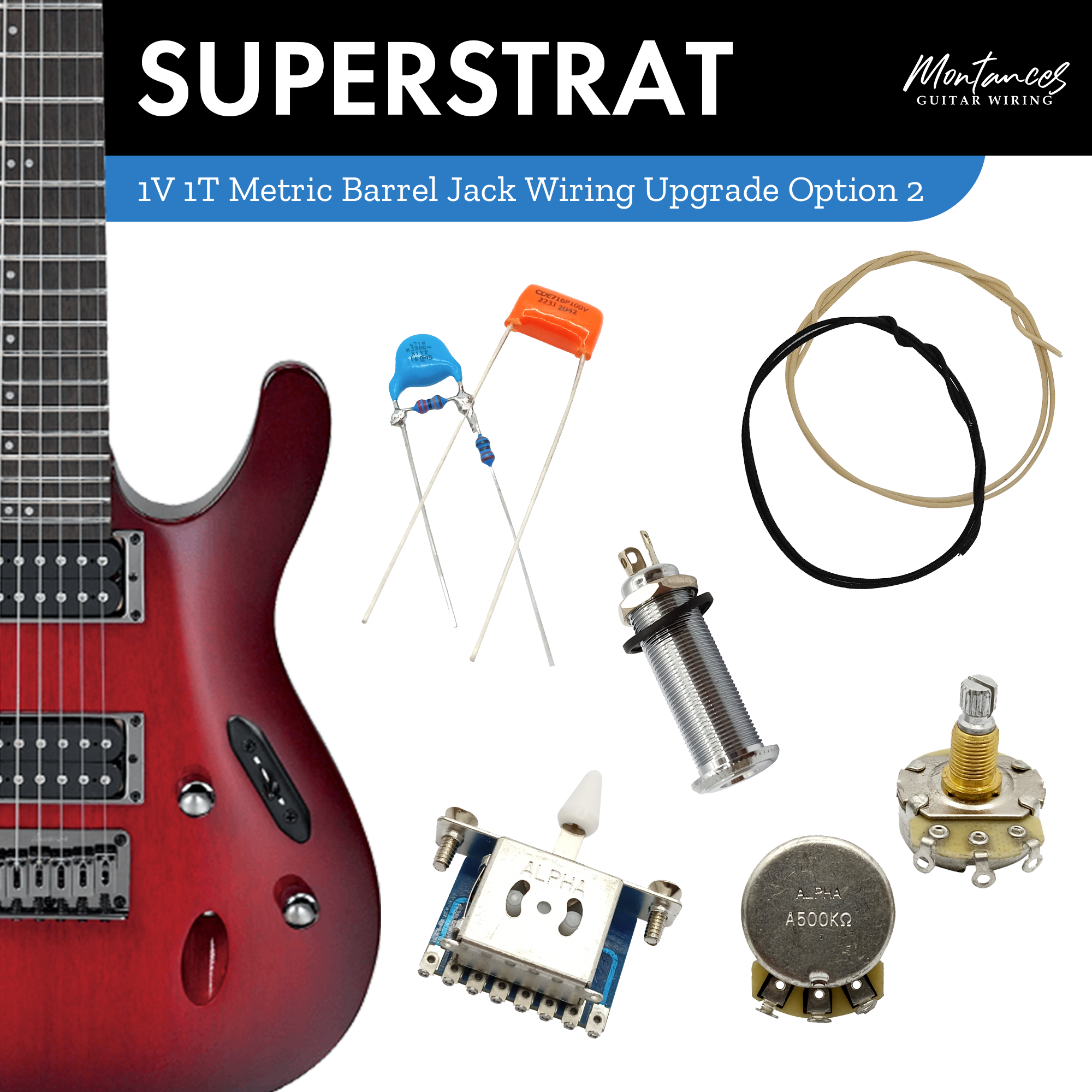 1 Volume 1 Tone Guitar Wiring Kit (Metric Size)