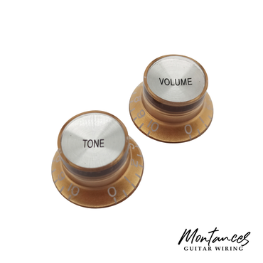 Top Hat Knob, Gold With Silver Cap, Gibson Style Metric, 18 Splines, Sold Per Piece