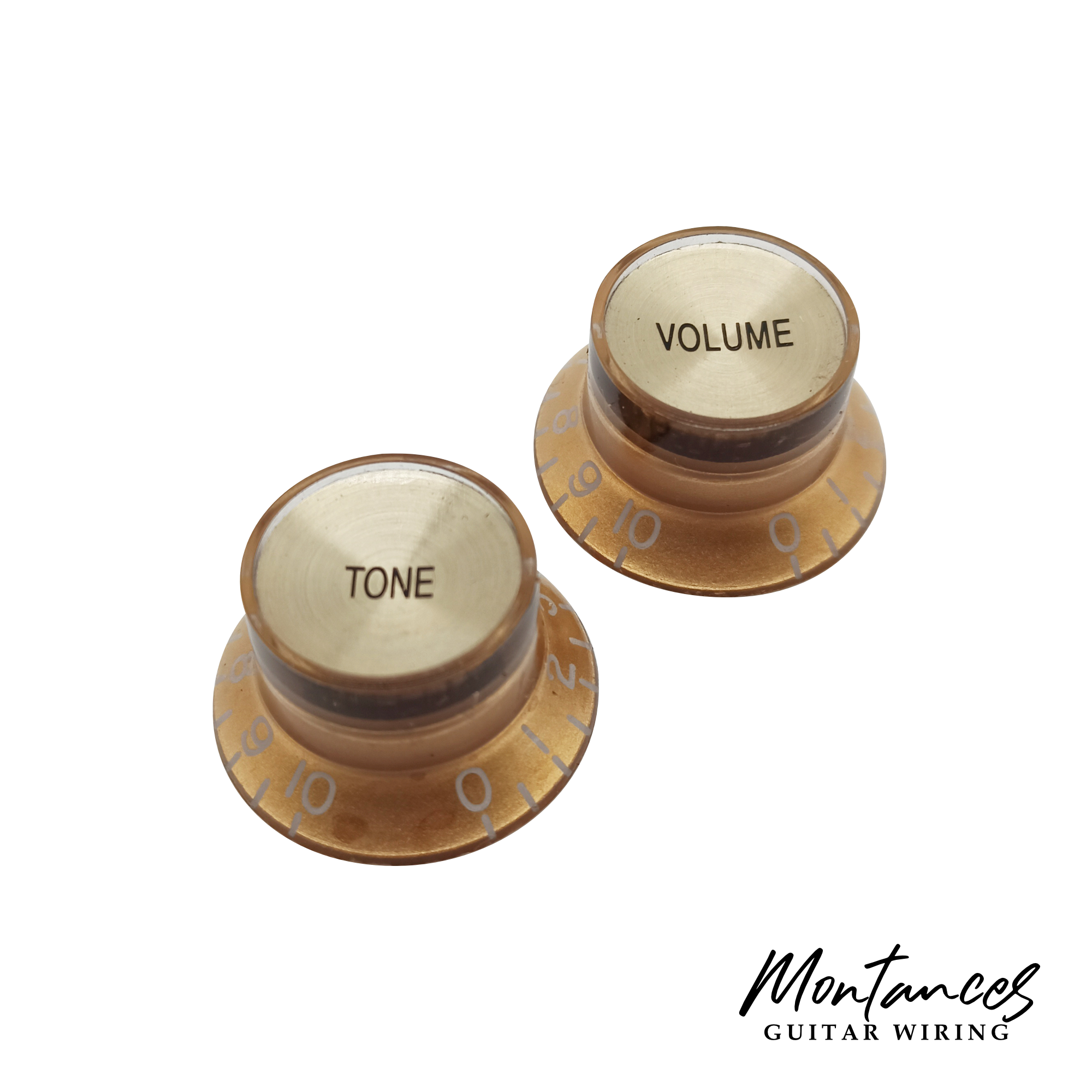 Top Hat Knob, Gold With Gold Cap, Gibson Style Metric, 18 Splines, Sold Per Piece