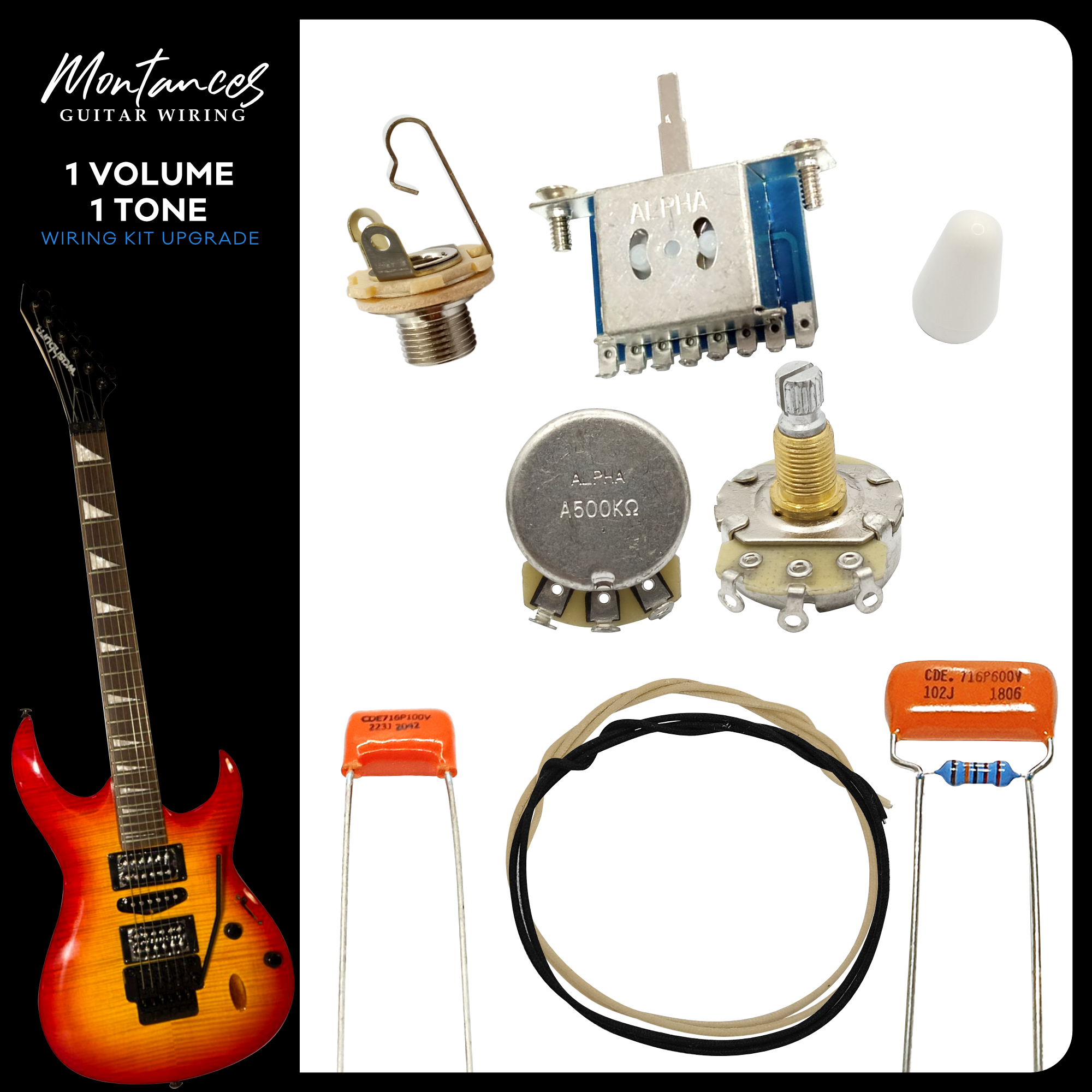 1 Volume 1 Tone Guitar Wiring Kit (Metric Size)