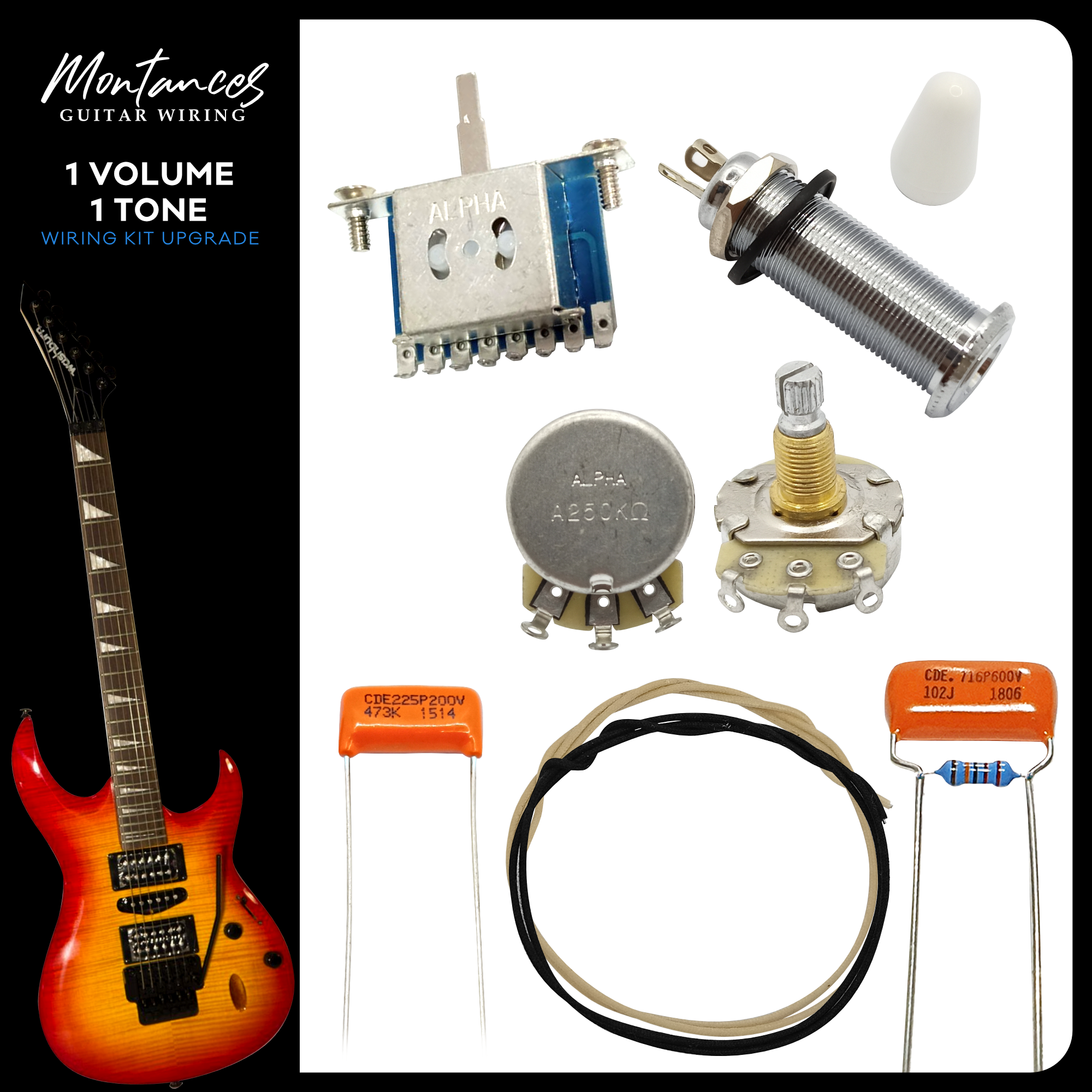 1 Volume 1 Tone Guitar Wiring Kit (Metric Size)