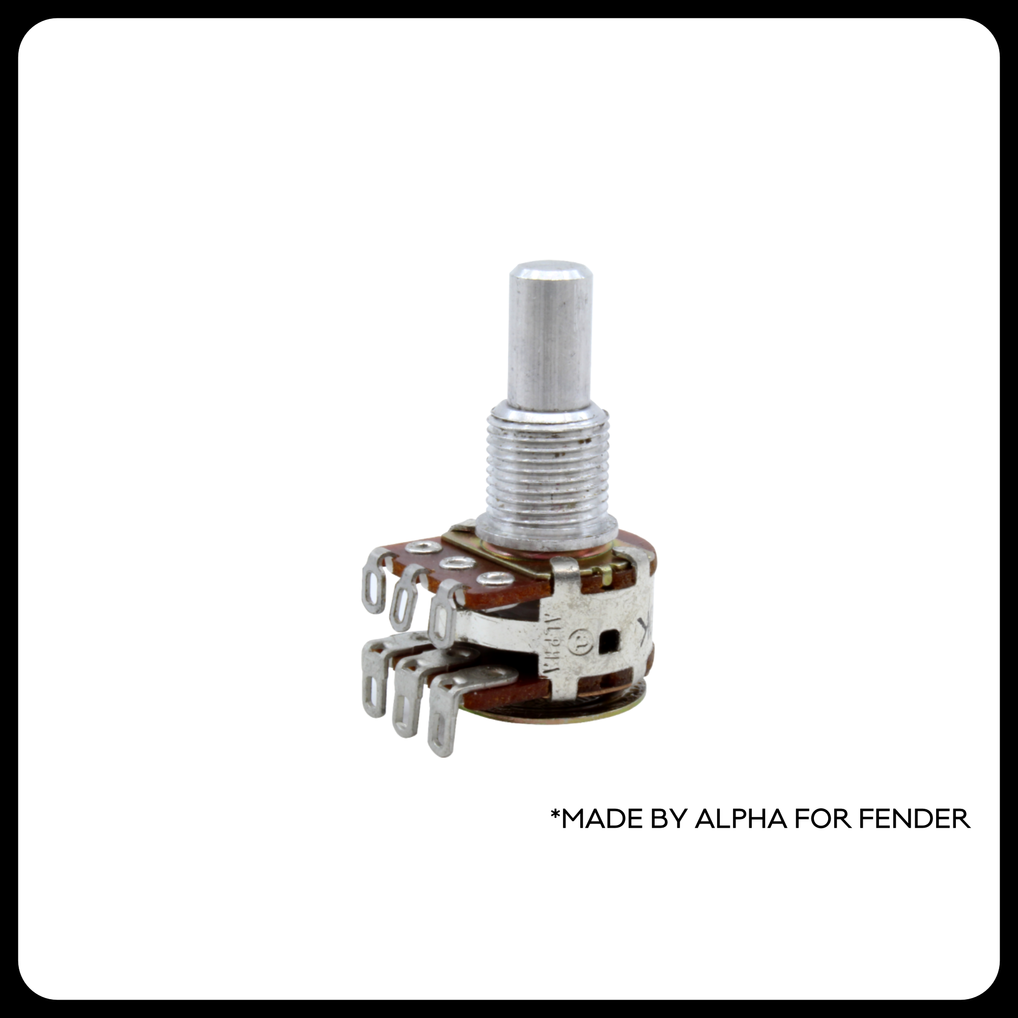 Fender® Dual gang Potentiometer, 250kΩ, Pan, MN Taper, Solid Shaft (made by Alpha for Fender)