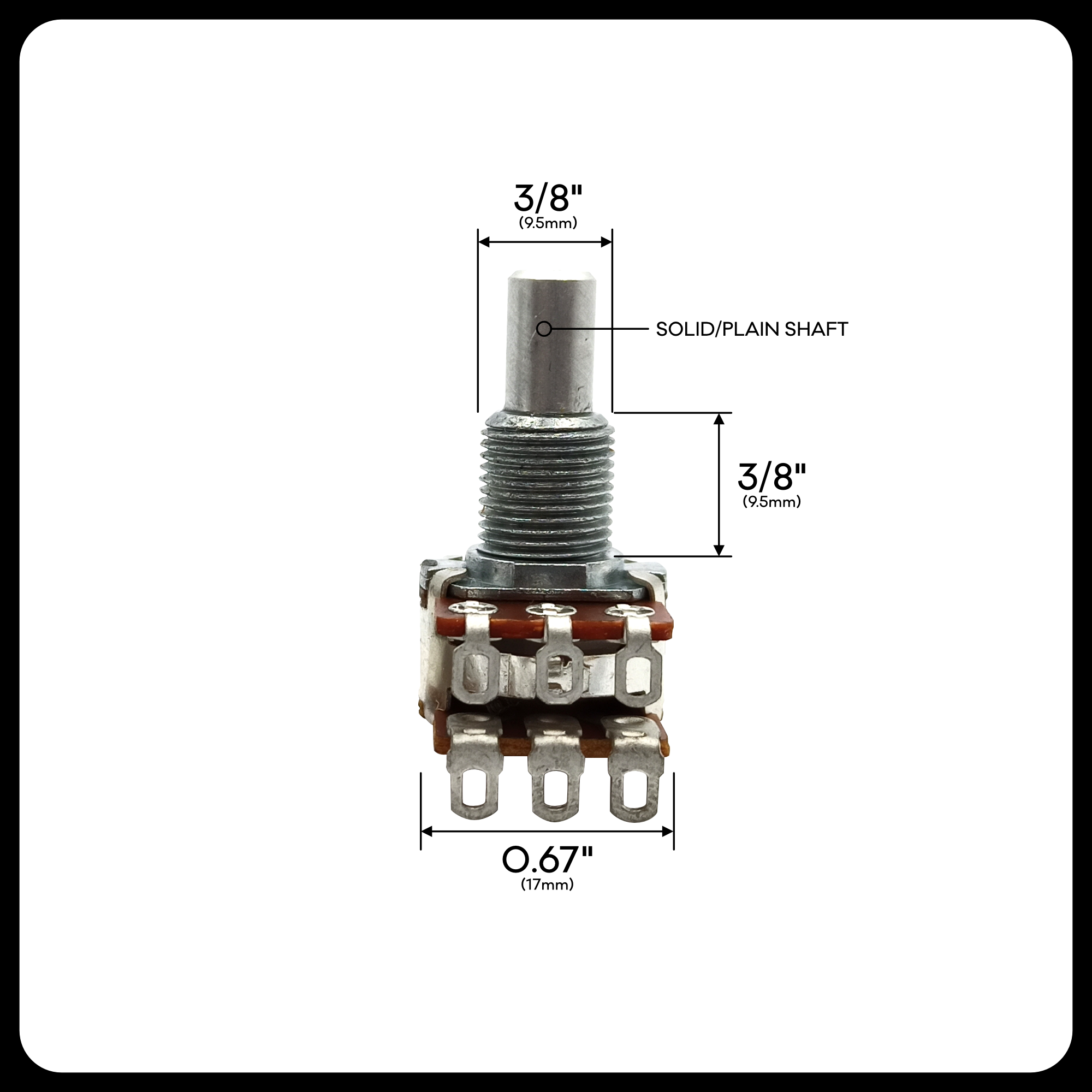 Bourns® ⅜” Standard Length Blend Balance Control Dual Gang Potentiometer (SOLID SHAFT)