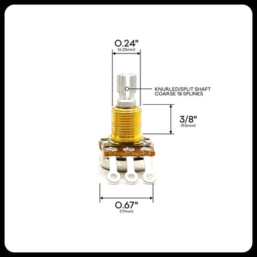 Bourns® US ⅜” Standard Length Reversed Audio C-Taper Potentiometer (Split Shaft)