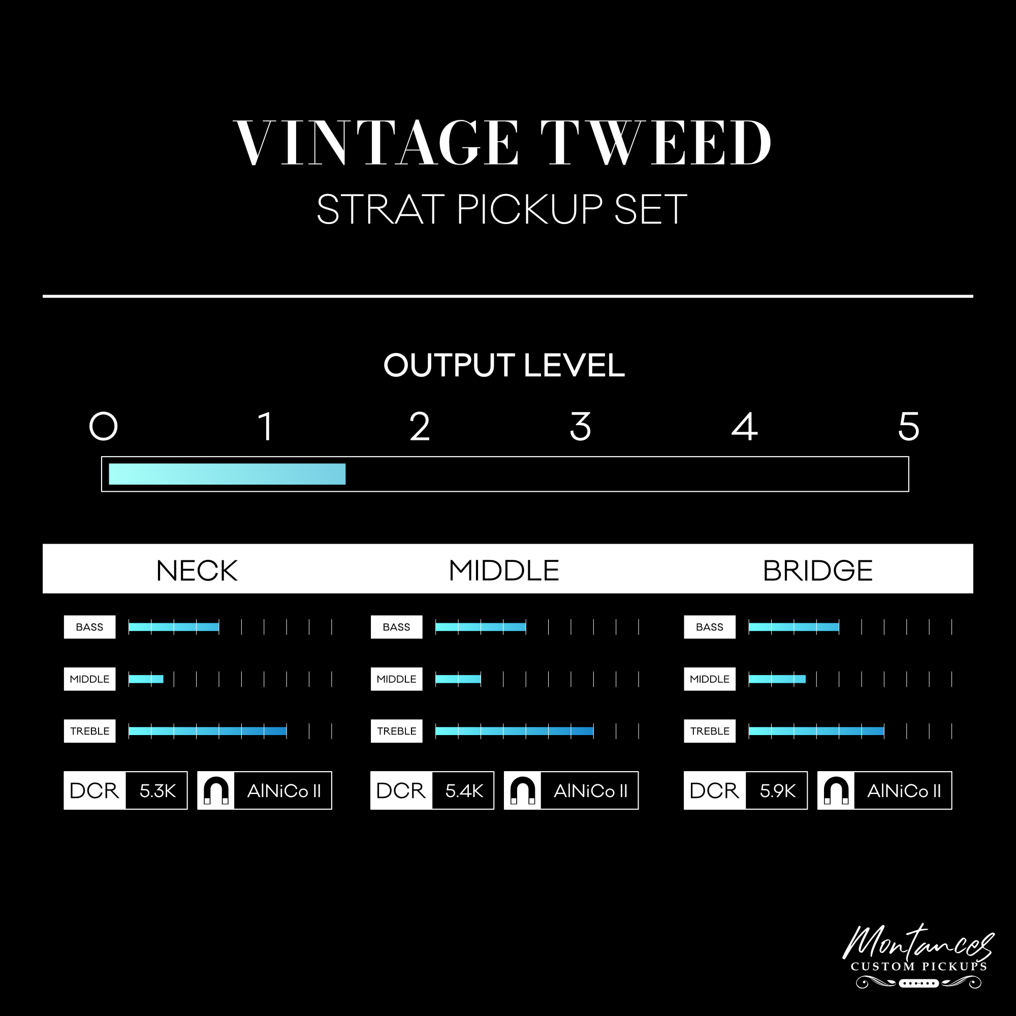 Montances Vintage Tweed Strat SSS Pickup | Alnico II | Calibrated Set | Authentic 50s Chime