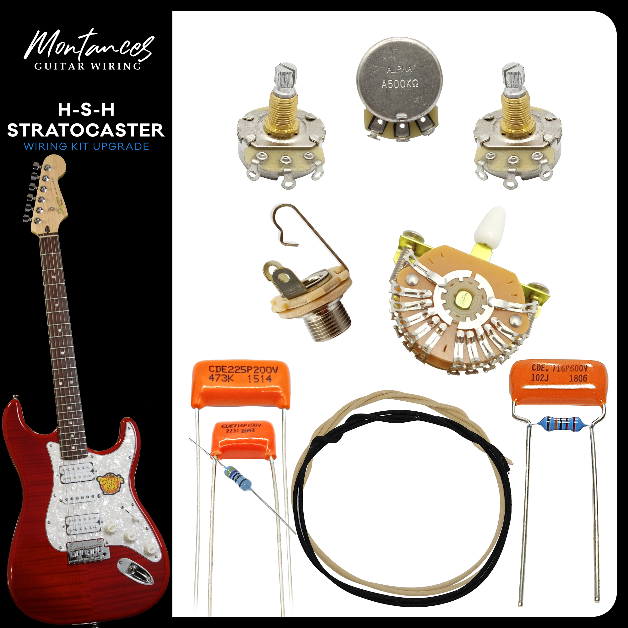 Strat HSH Guitar Wiring Kit (Metric Size)